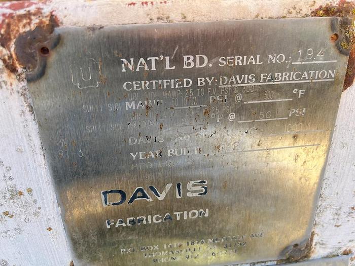 Used Heat Exchanger, Shell & Tube, 300 SF, Inconel, 50 PSI, Davis Fabrication #S744725