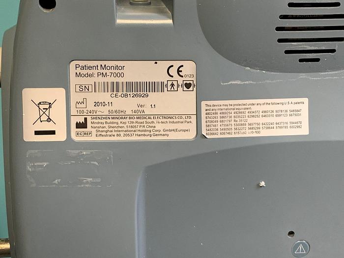 Used Mindray PM-7000 Patientenmonitor +Zubehör, T1,BP1, BP2, SPO2, CO, NIBP Optionen