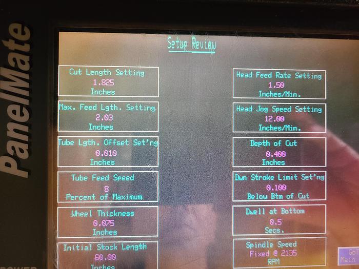 Used Everite Electrochemical Automatic Tube Cutoff & Deburr Saw Machine Model TC SR7