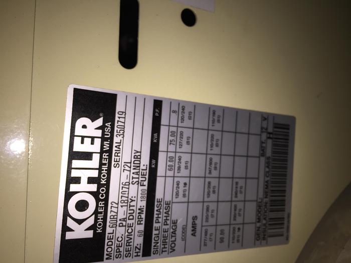 Used Kohler Stand By Generator