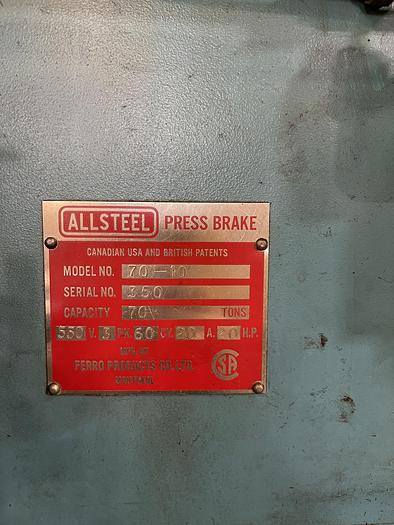 Used 70 ton x 10' ALLSTEEL CNC PRESS BRAKE