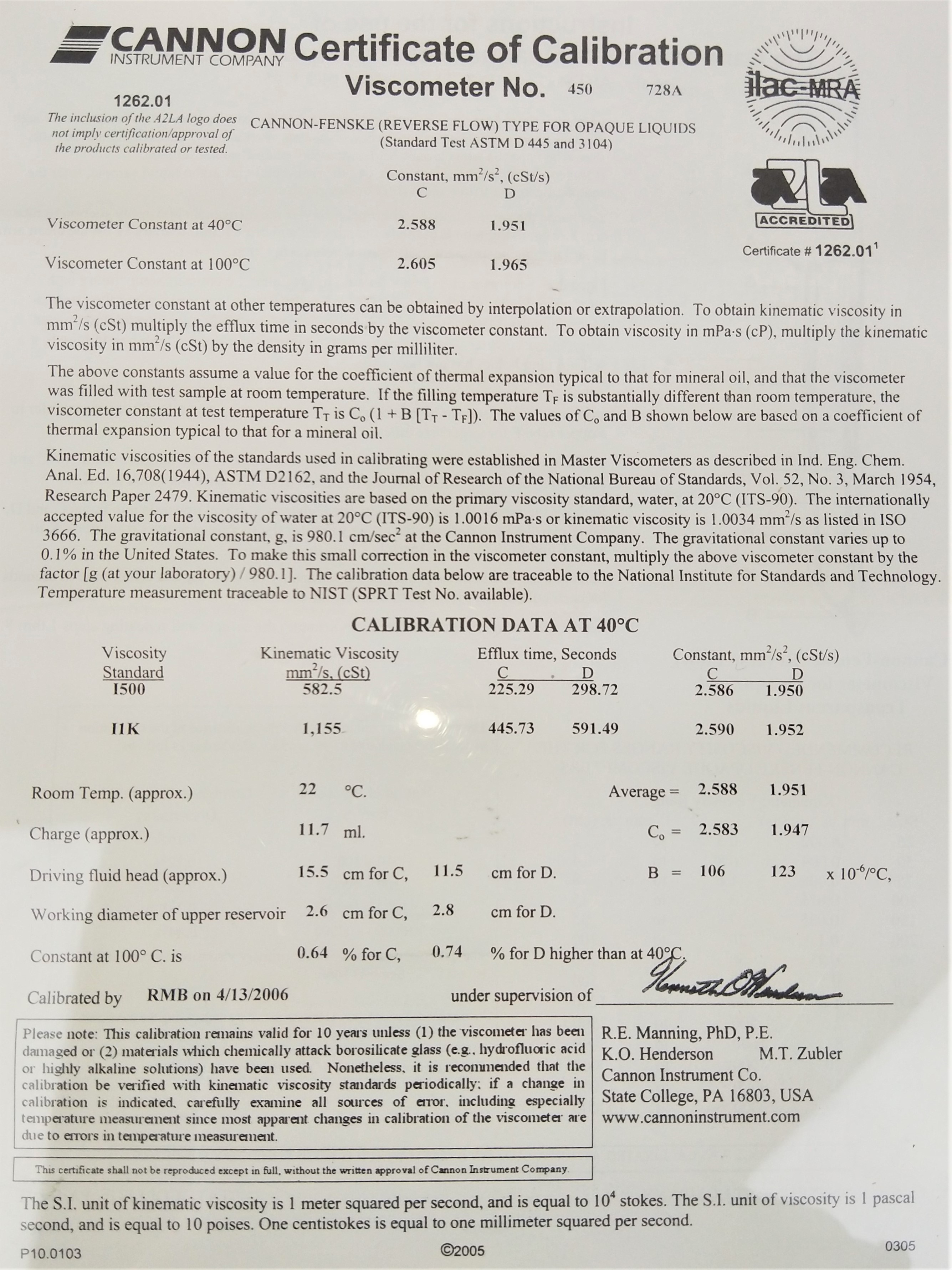 New Open Box Cannon-Fenske CFOC-450 (9721-F77) Certified Opaque Viscometer Tube - Size 450
