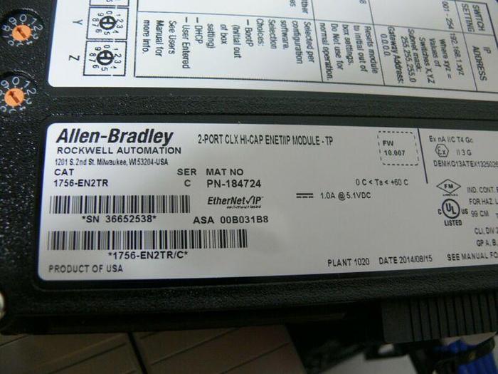 Used Allen Bradley Logix5572 Controller on 10 Slot Chassis w/ EtherNet/IP (x3)