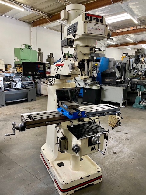 Used Jet 9" x 49" Vertical Milling Machine Model JTM-4VS Digital Read Out , Kurt Vise, Collets #5706