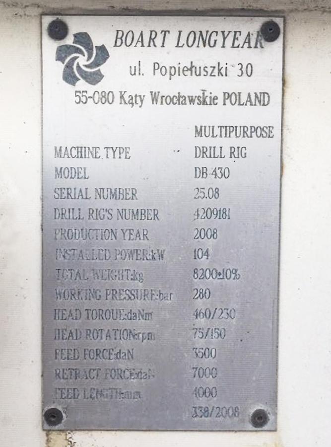 Used 2008 Boart Longyear DeltaBase 430 (Angle Package) Drill Rig