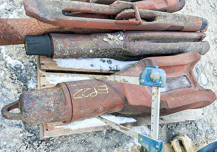 Used 14-3/4" Cable Tool Drill Chisel Bit, 35" Length, 4" X 5" API Pin Thread.