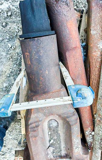 Used 18" cable tool drill chisel bit, 31" length, 4" x 5" API pin thread.