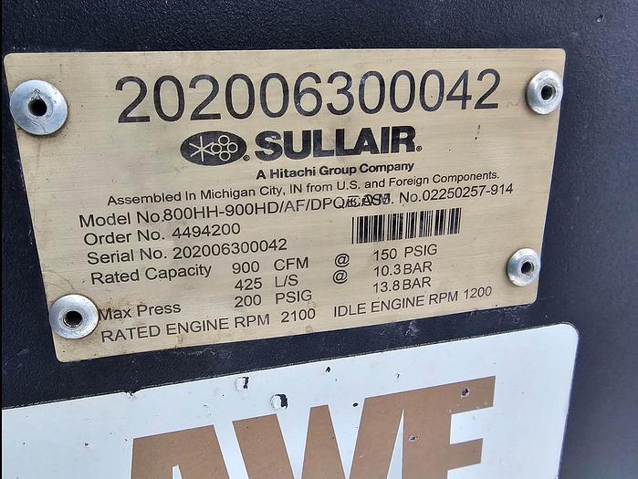 Used 2020 Sullair 800HH – 900H Air Compressor