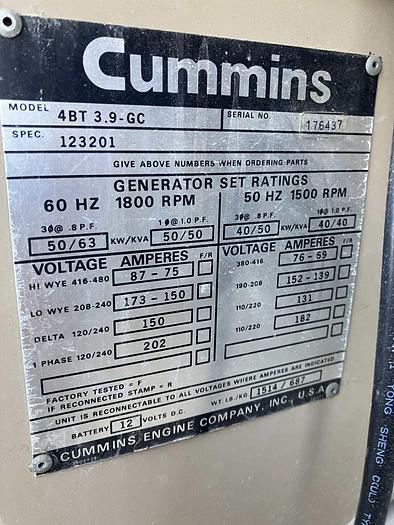 Used Cummins 4BT 50KW Power Unit with 3.9 Diesel
