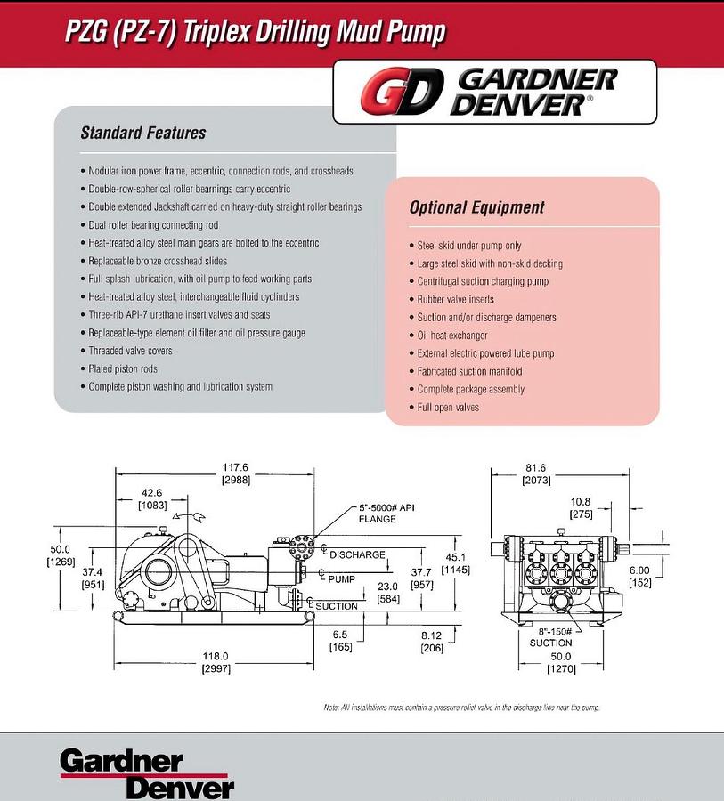 Used Gardner Denver PZ-7 (PZG) Triplex Drilling Mud Pump.