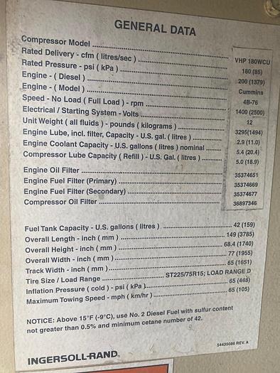 Used 2000 Ingersoll-Rand VHP180WCU Air Compressor