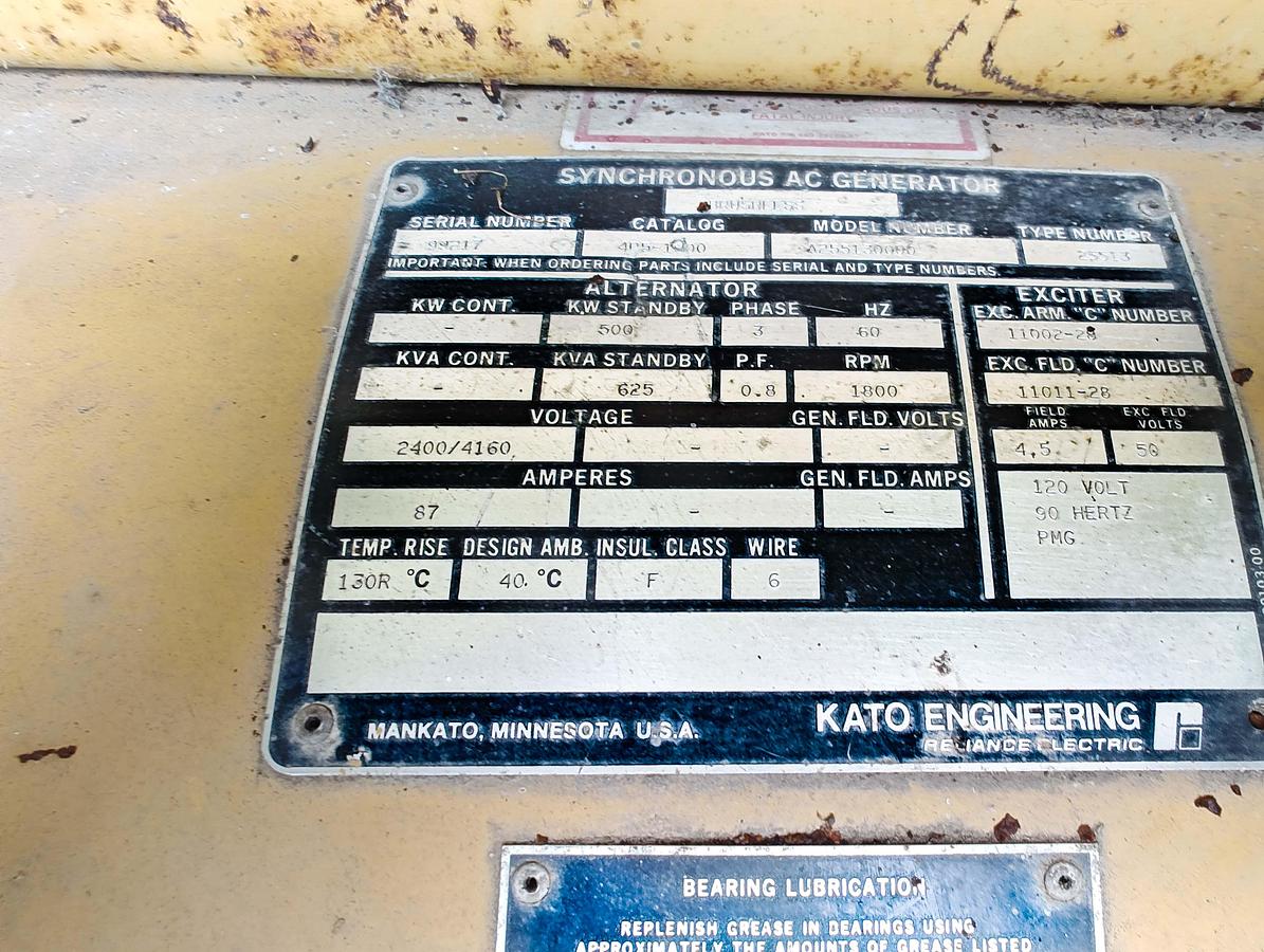 Used Caterpillar powered 500 KW Kato generator