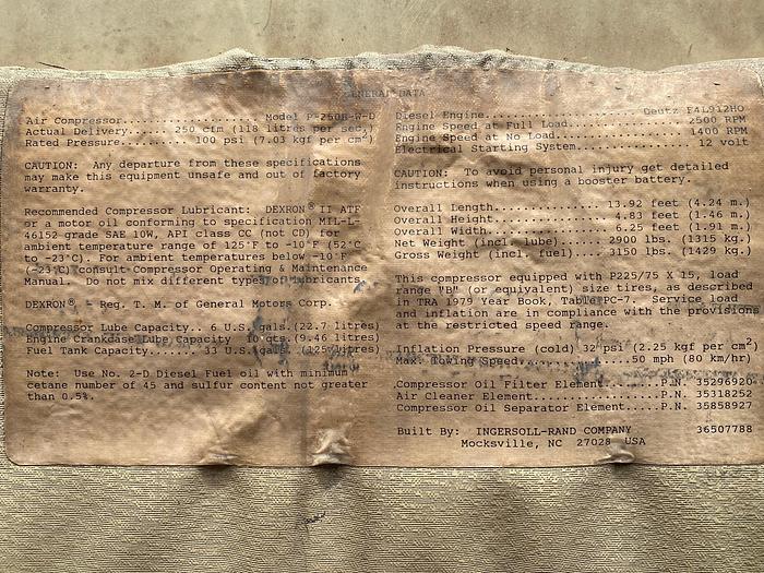 Used 1990 Ingersoll Rand P-250B-WD Air Compressor