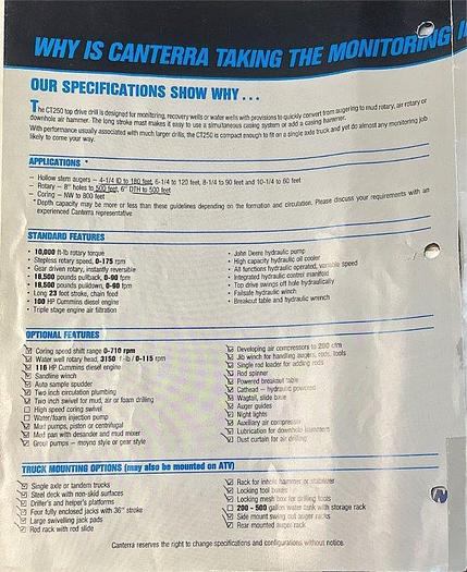 Used 1991 Canterra Ct250 Torquemaster Series Monitoring Drill.