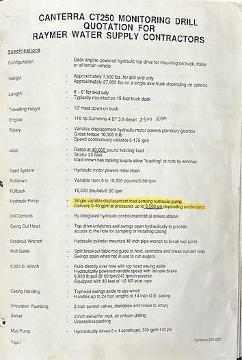 Used 1991 Canterra Ct250 Torquemaster Series Monitoring Drill.