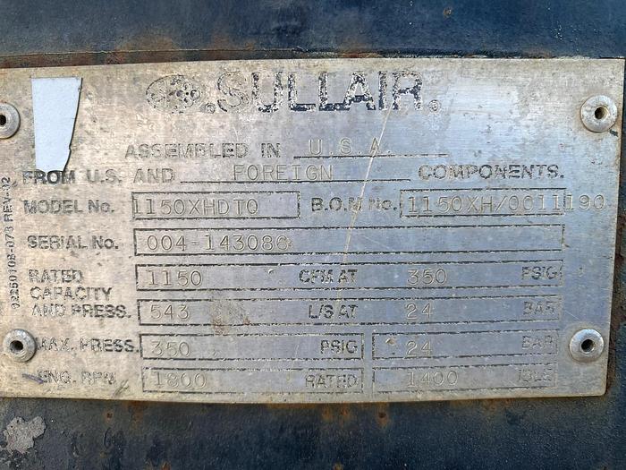 Used 2004 Sullair 1150XHDTQ Air Compressor