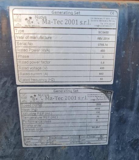 Usato Gruppo elettrogeno, Ma-Tec 2001 SCS 450 - SCANIA tipo DSC 14.46