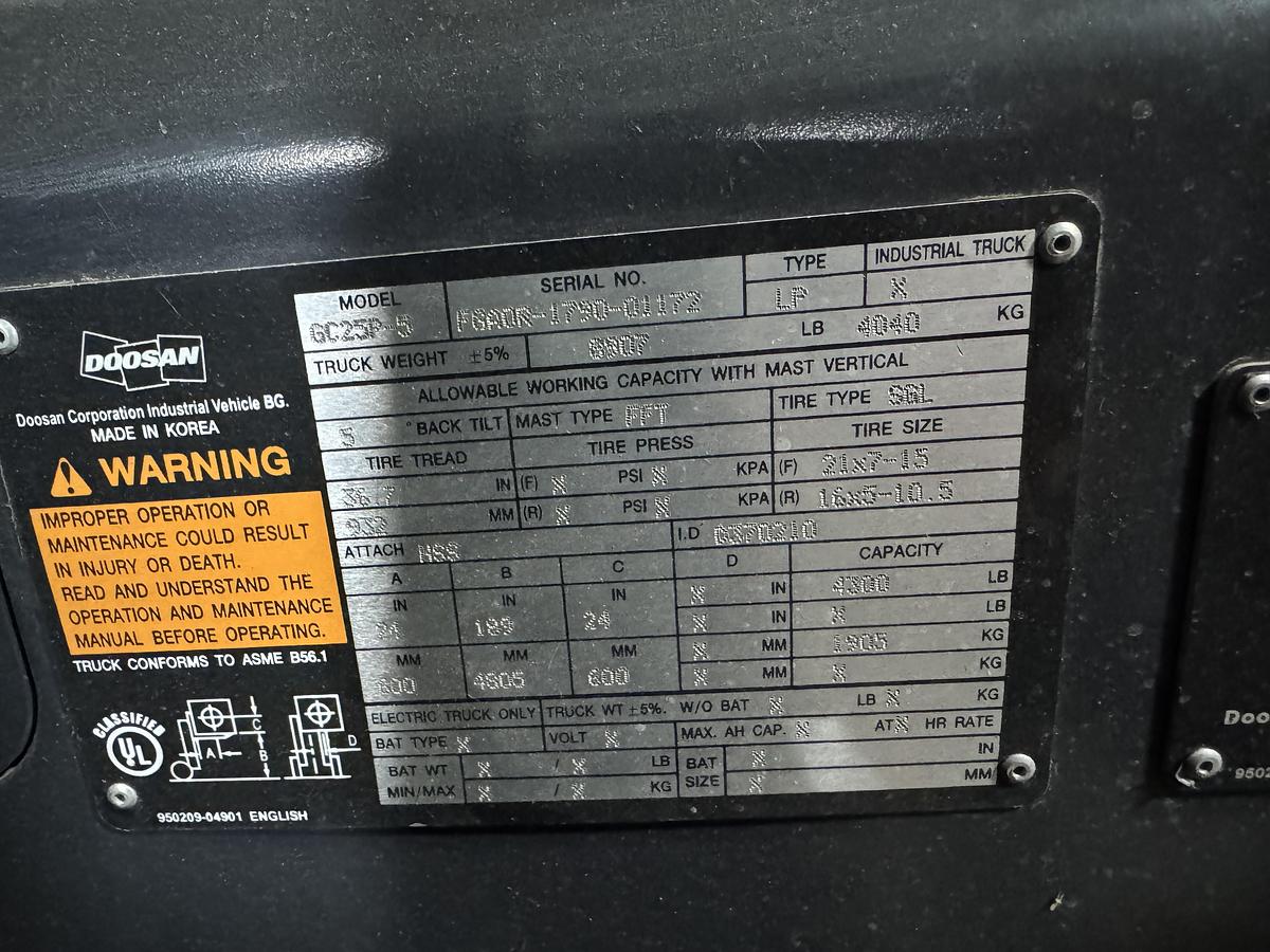 Used DOOSAN GC25P-5 FORKLIFT