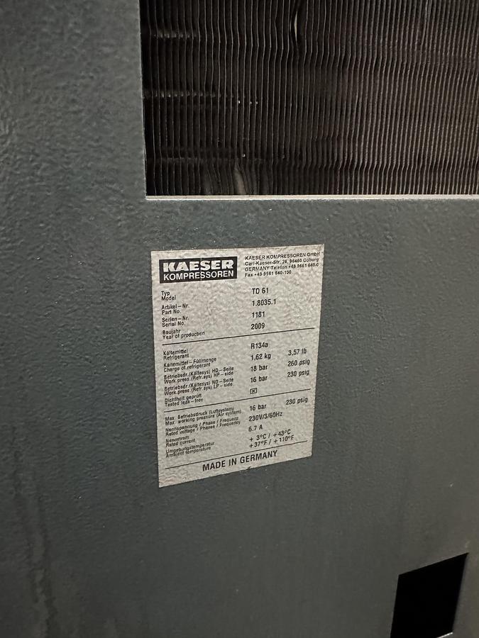 Used 2009 KAESER TD 61 AIR DRYER