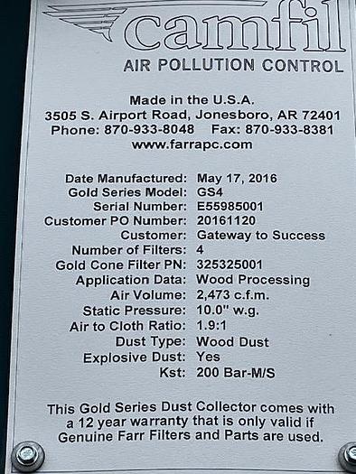 Used FARR GOLD SERIES DUST COLLECTOR GS-4