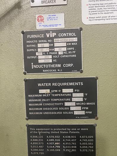 Used INDUCTOTHERM VIP POWER TRAK 35-96 INDUCTON FURNACE