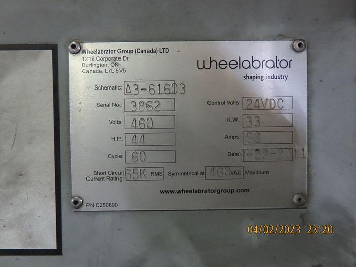 Used 2011 WHEELABRATOR SPINNER HANGER DOUBLE DOOR BLAST CABINET