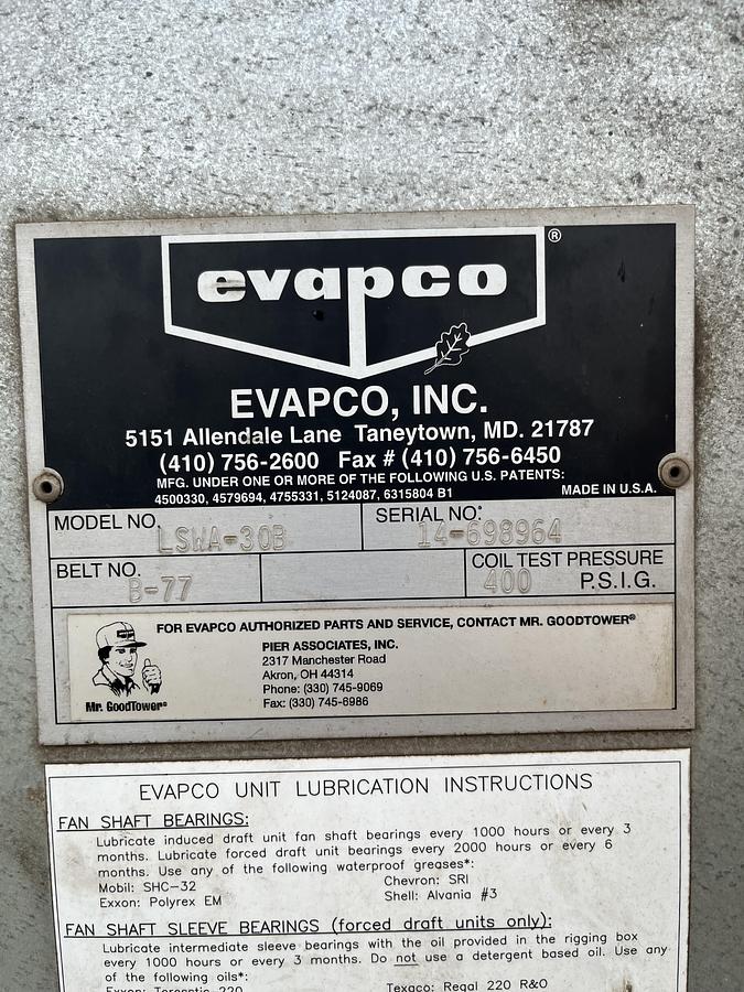 Used 2015 EVAPCO LSWA-30B CLOSED TYPE COOLIN TOWER