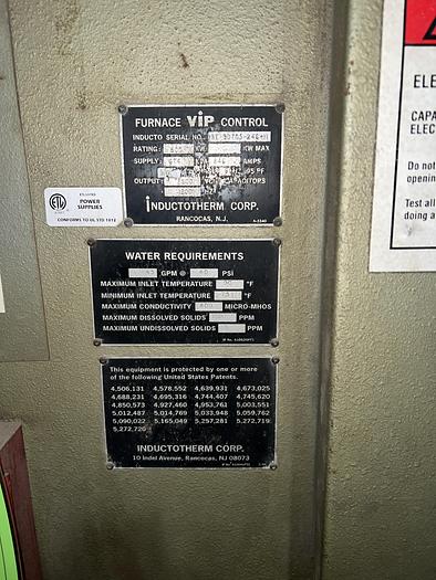 Used INDUCTOTHERM 600-10R INDUCTION MELTING FURNACE