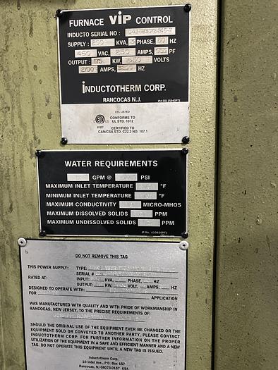 Used INDUCTOTHERM POWER TRAK SERIES R MEDIUM FREQUENCY LIFT SWING ELECTRIC INDUCT FURNACE