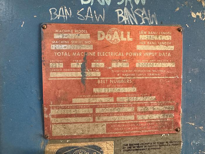 Used DOALL VERTICAL BAND SAW