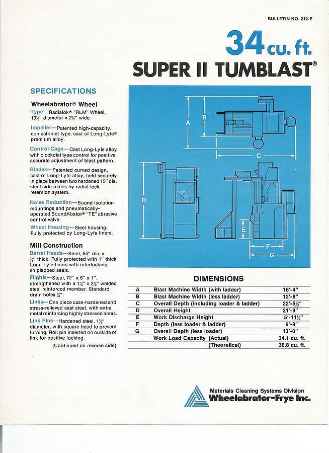 Used WHEELABRATOR 34 SUPER II TUMBLAST MACHINE