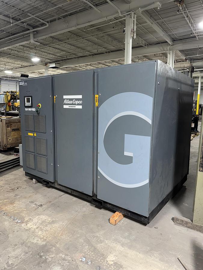 Used 2016 ATLAS COPCO GA160VSD ROTARY SCREW AIR COMPRESSOR