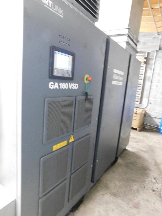 Used 2016 ATLAS COPCO GA160VSD ROTARY SCREW AIR COMPRESSOR
