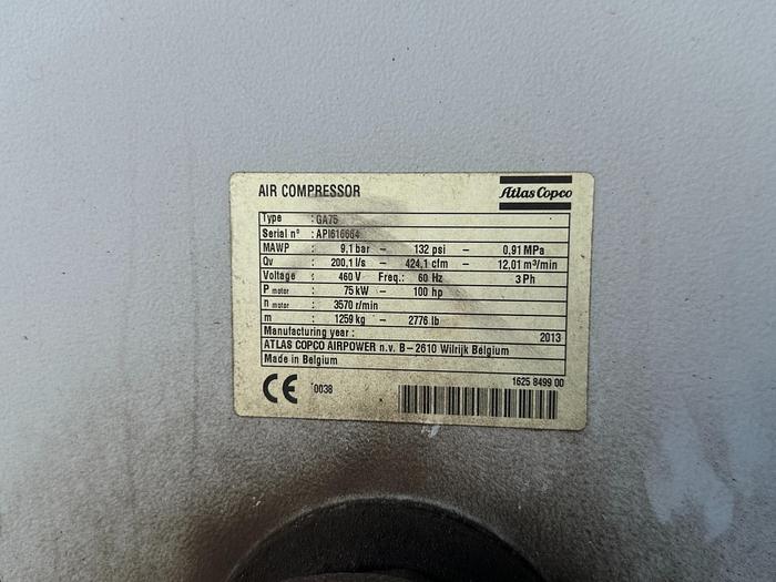 Used 2013 ATLAS COPCO  AIR COMPRESSOR GA75