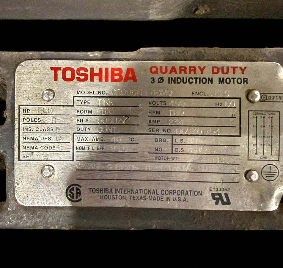 Used TOSHIBA 200 HP MOTOR
