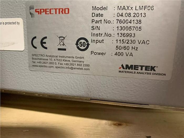 Used 2013 SPECTRO ANALYTICAL INSTRUMENTS SPECTROMAXX SPECTROMETER