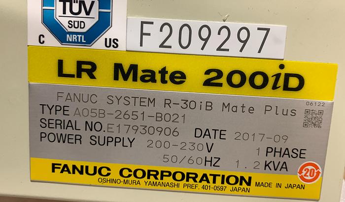 FANUC LR MATE 200ID/7C CLEAN ROOM 6 AXIS ROBOT WITH R30IB MATE PLUS CONTROL