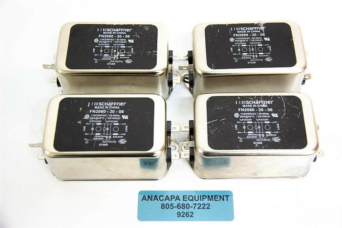 Used Schaffner FN2060-20-06 Power Line Filter 20A, 250VAC Lot of 4 (9262)K