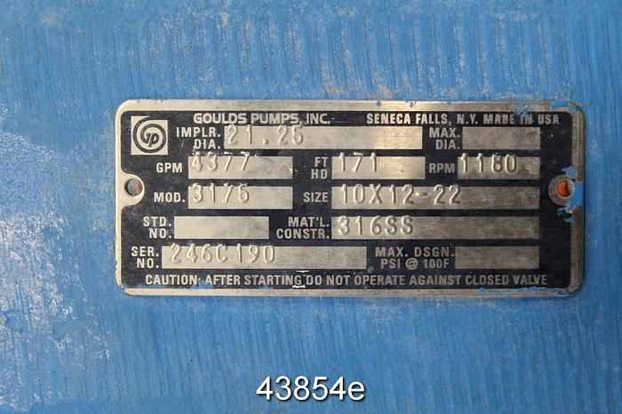 Used Goulds 3175 10x12x22 Pump, Stainless Steel Casing, 4-Vane Stainless Steel Impeller #43854
