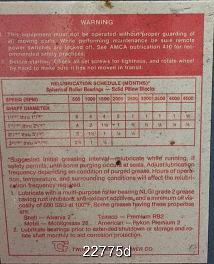 Used Twin City Fan & Blow 921 Blower, Type: RBO-SW, 20" Inlet Dia, 30"x6" Rectangular Output #22775