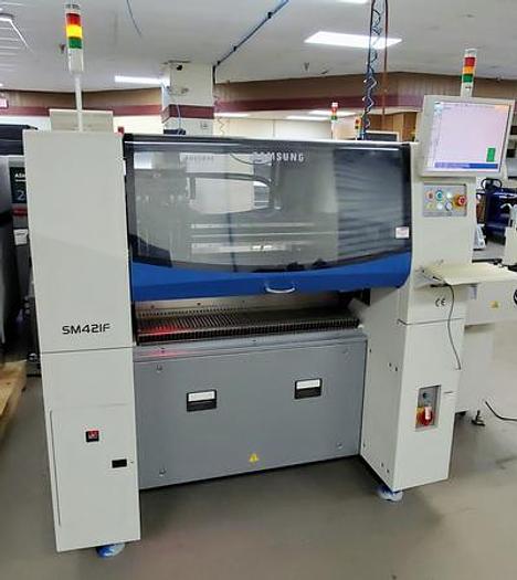 Used Samsung Hanwha SM421F Fine pitch placer w/ STF100S Side Tray feeder