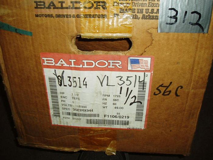 Used Motor, 1.5 HP, Baldor, 1725 RPM Out, 115/230V #S743678