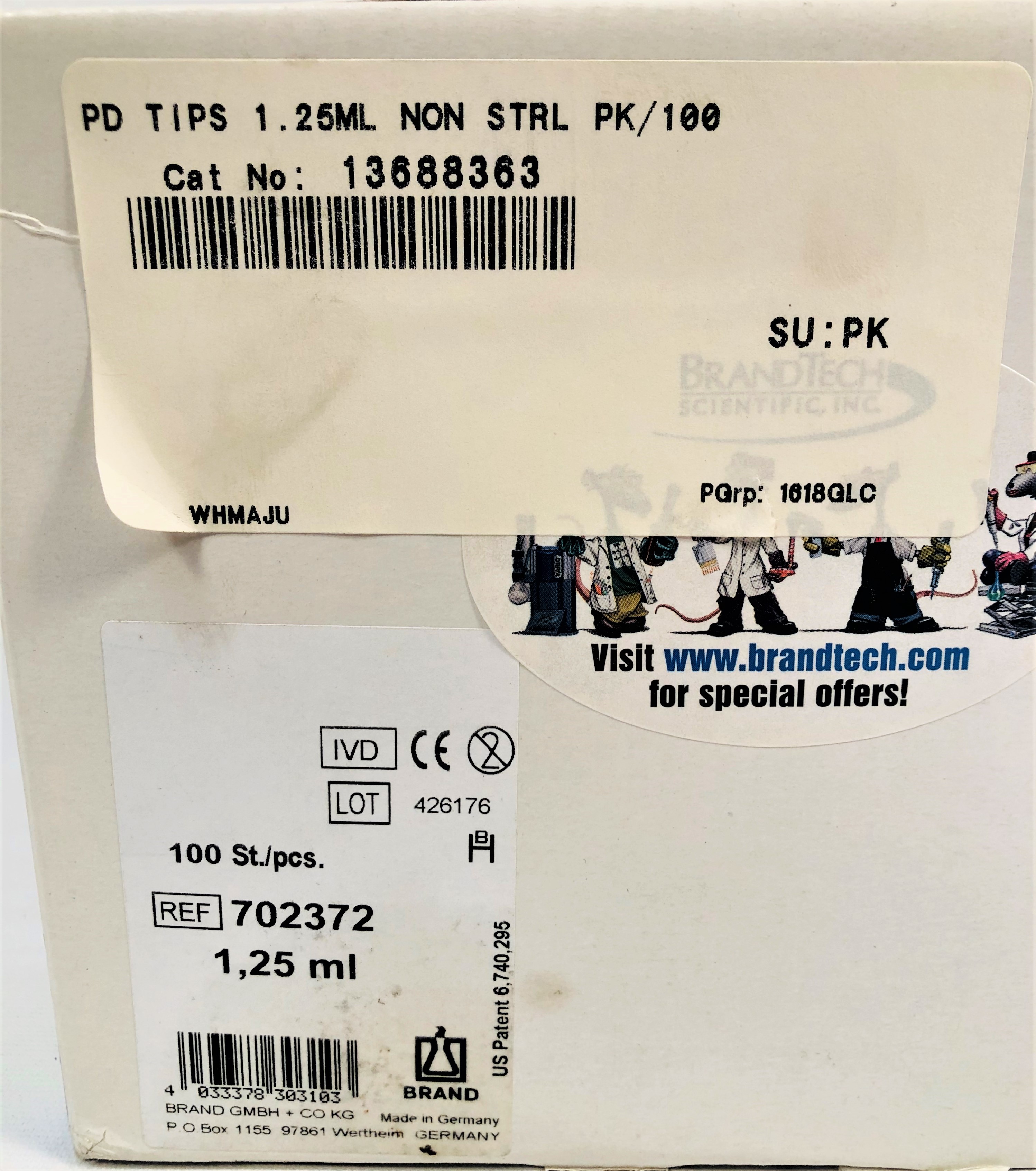 New Open Box BrandTech BRAND 702372 PD-Tips - 1.25mL (Box of 100)