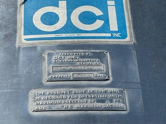 Used DCI 750 Gallon Jacketed Stainless Steel Tank