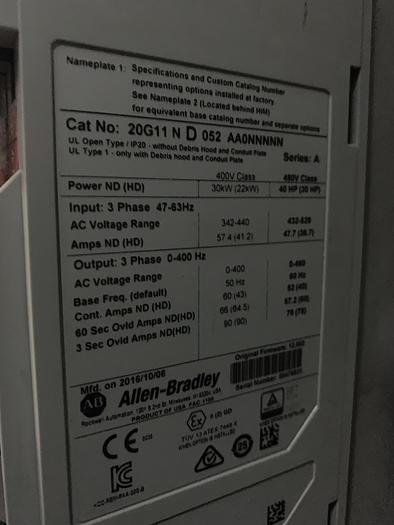 Used ALLEN BRADLEY OVERHEAD CRANE DRIVE SYSTEM MFG. 2016