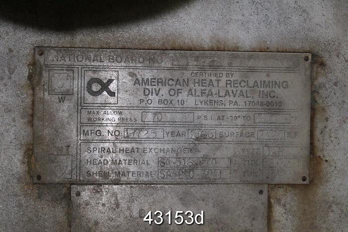 Used Alfa Laval Type 1-H Spiral Heat Exchanger #43153