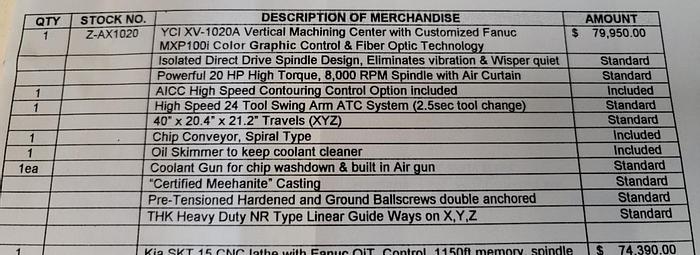 Used 2002 YCM XV1020A