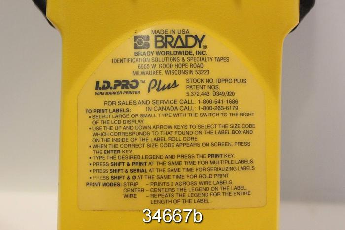 Used Brady ID Pro Plus Wire Marker Printer #34667