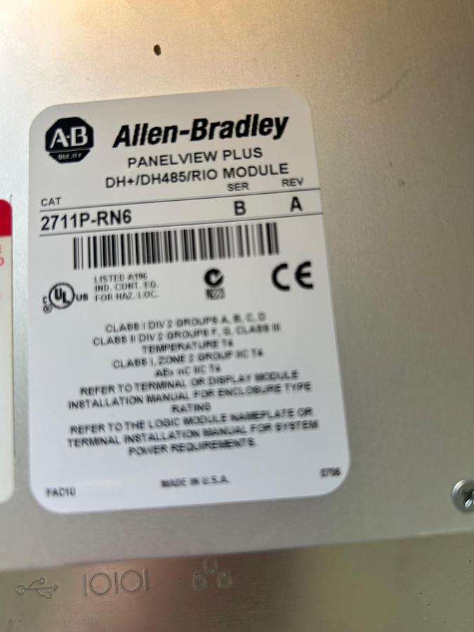 Used Allen Bradley Panelview Plus 1500, Cat 2711P-RDT15C Ser. B, Rev. B