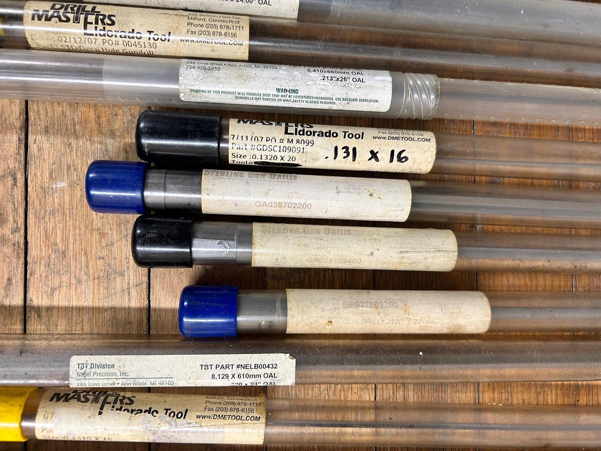 Used Large Lot of Various New Gun Drills Eldorado Tool Drill Masters, 40+ Gun Drills